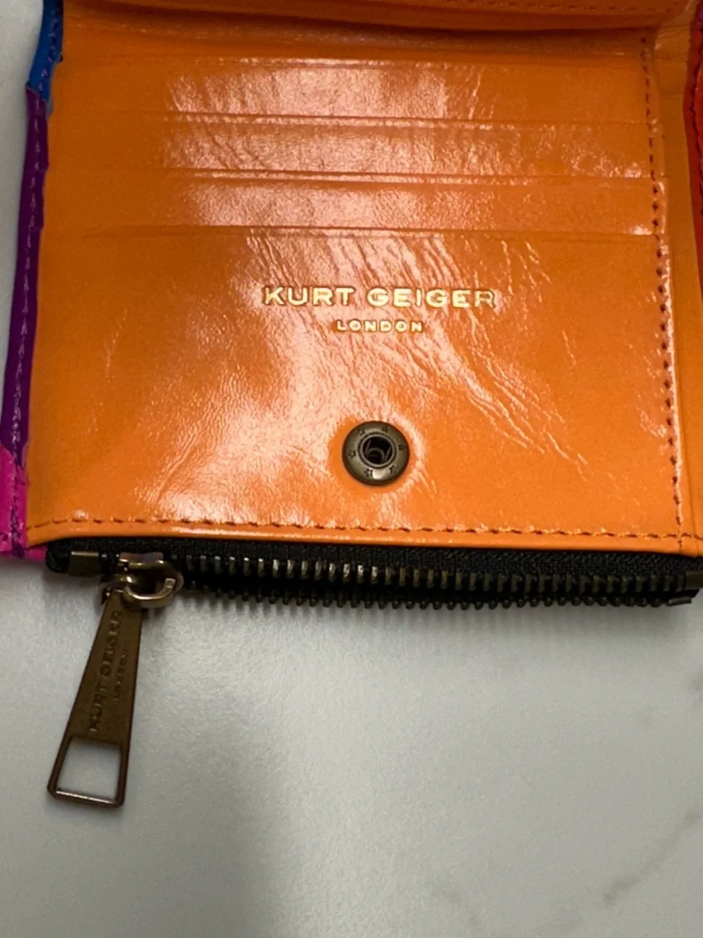 Kurt Geiger Diagonal Colorblock Patent Wallet in Pink, Purple, Blue, Green NWT - Picture 10 of 10